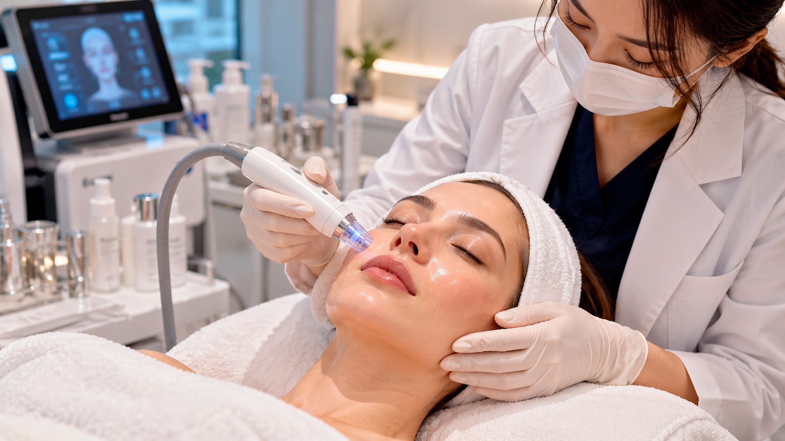 Professional skin hydration treatment in a dermatology clinic