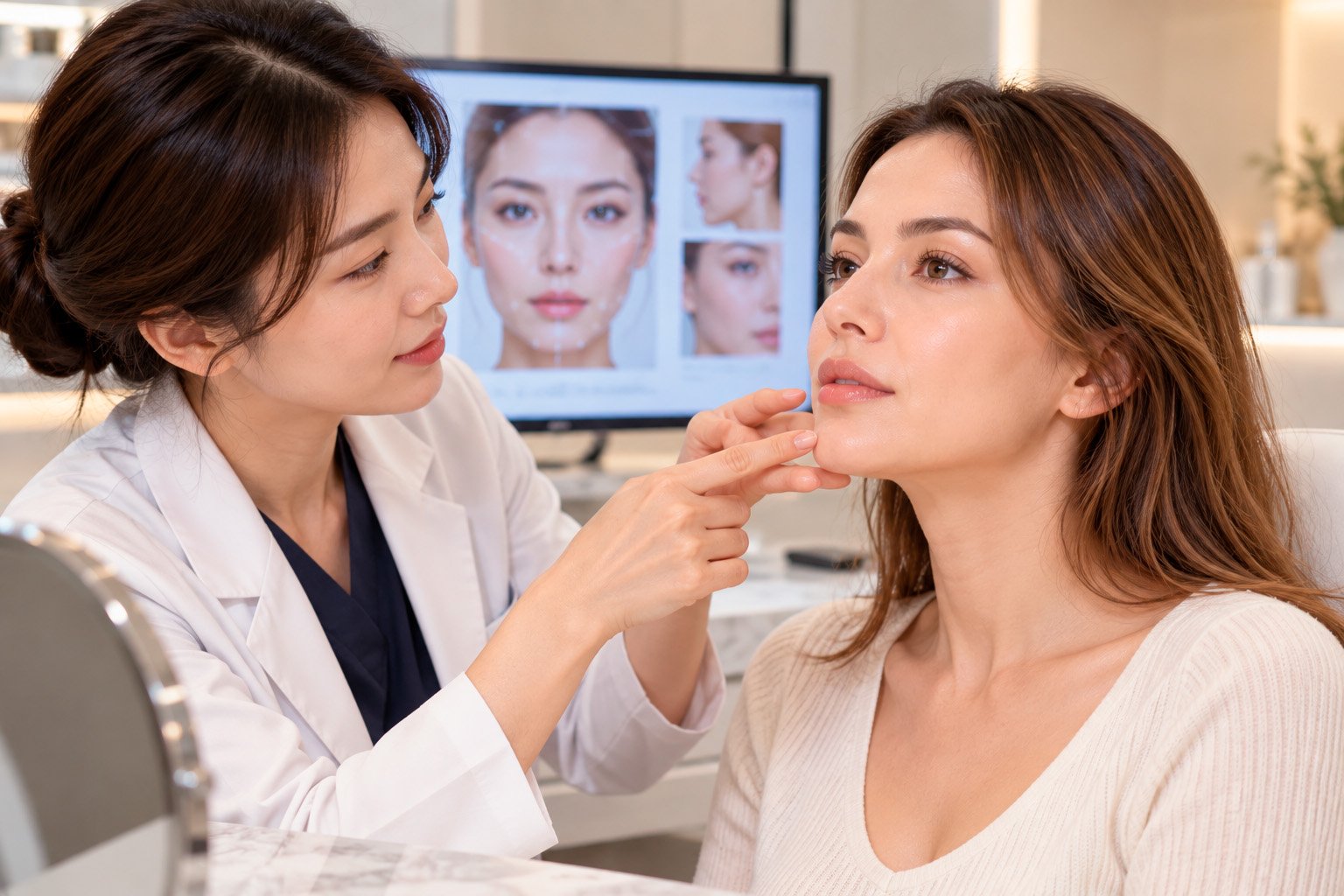 Facial filler consultation at an aesthetic clinic in Korea
