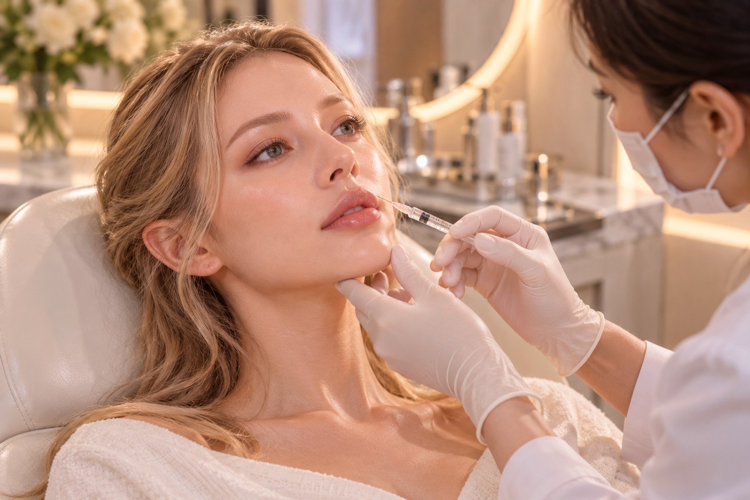 Dermal filler treatment performed at an aesthetic clinic