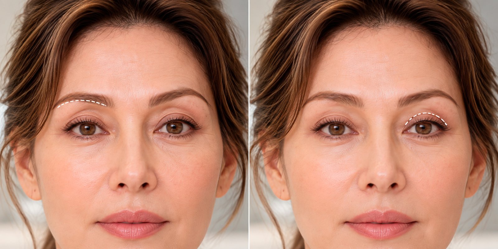 Sub-brow lift and upper blepharoplasty treatment areas
